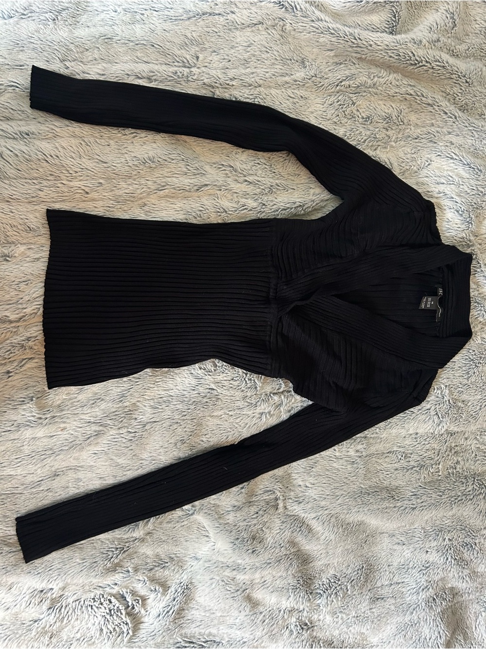 INC International Concepts Black Ribbed Wrap Top
